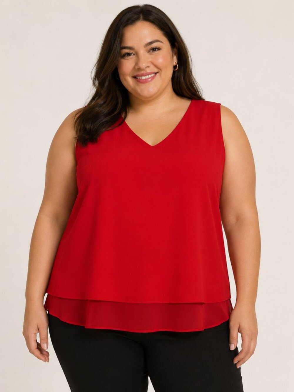 Cato Red Sleeveless Layered Blouse 26/28W Plus Size V-Neck Chiffon Tank Top
